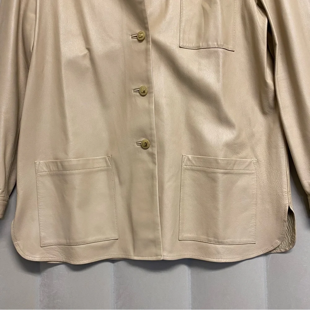 St. John Sport Marie Gray Women’s Jacket Medium 100% Leather Luxury Neutral